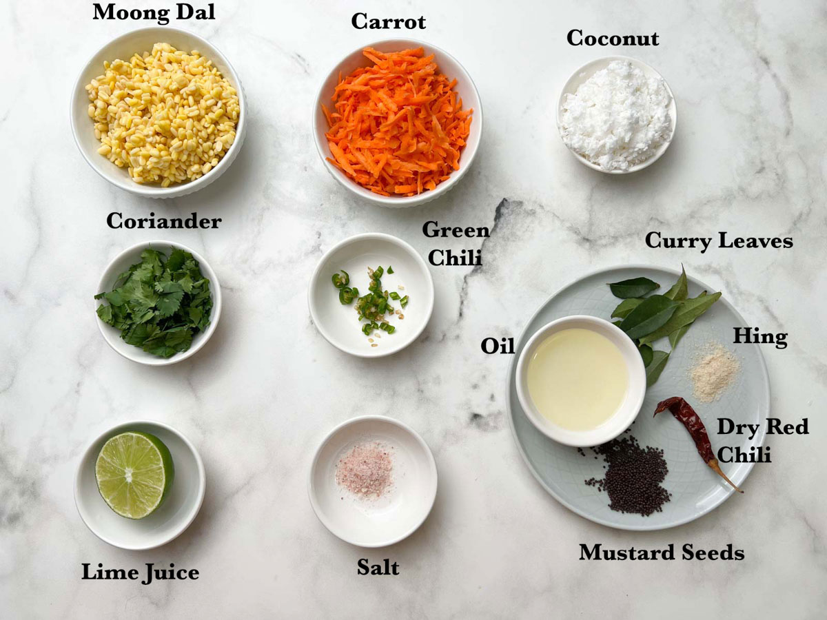 hesarubele carrot kosambari ingredients