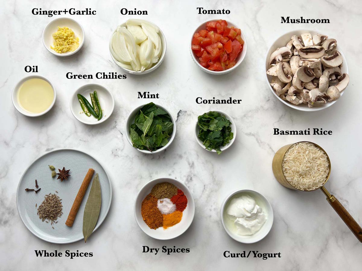 Mushroom Biryani Ingredients