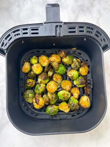 air fried brussels sprouts in the basket