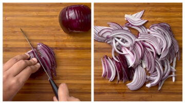 step to slice the onions thinly collage