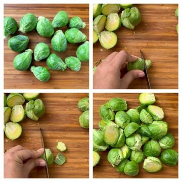 step to trim the brussels sprouts in to half collage