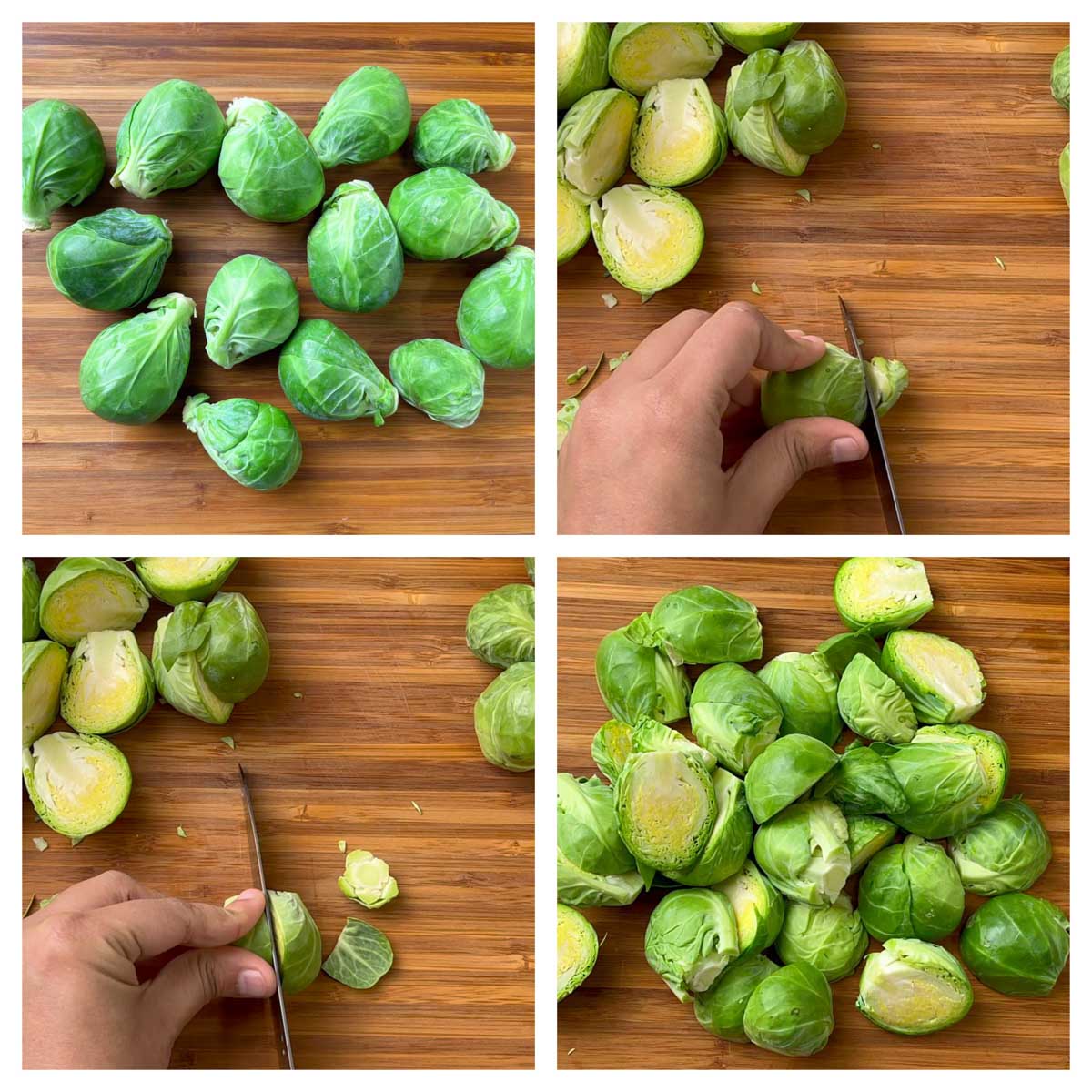 step to trim the brussels sprouts in to half collage