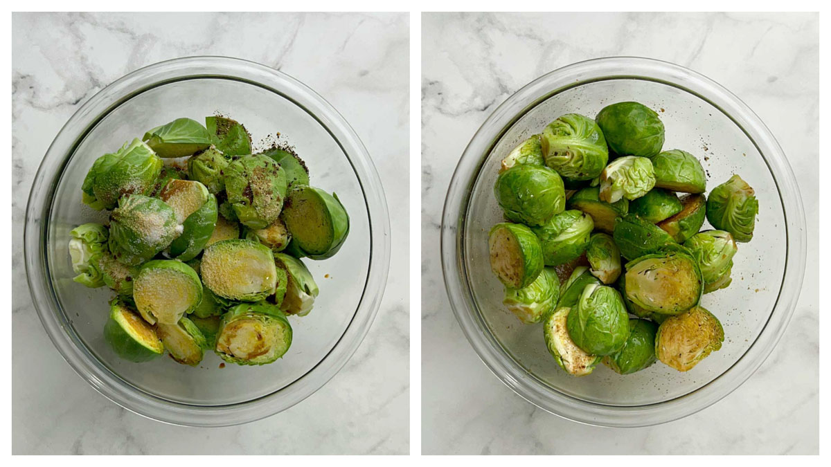 step to season the brussels sprouts collage