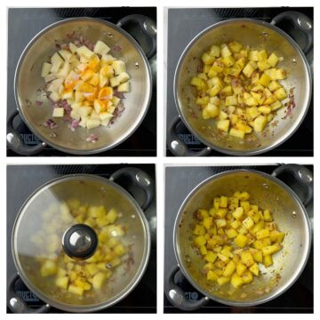 step to cook potatoes in a pan collage
