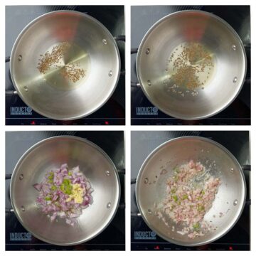 step to saute onions for aloo broccoli sabzi collage