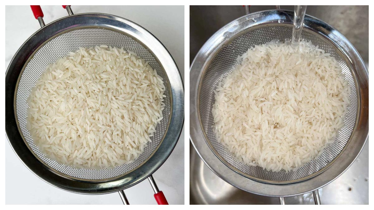 step to rinse jasmine rice collage