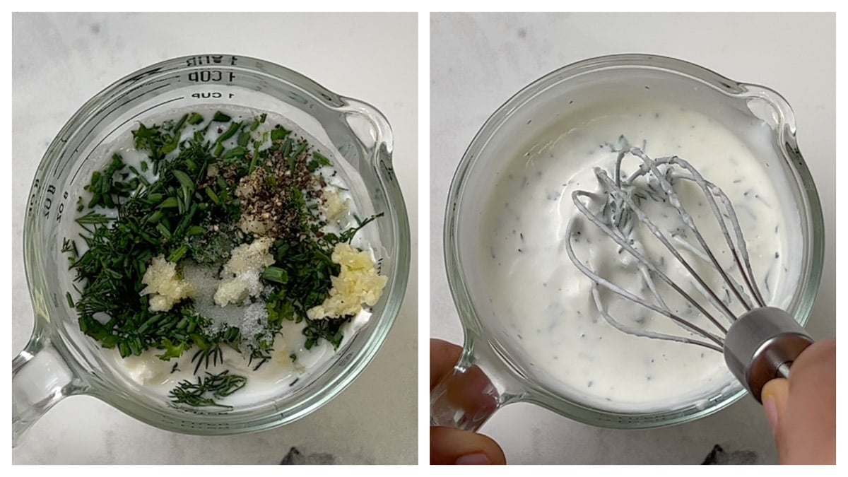 step to prepare ranch dressing in a jar collage