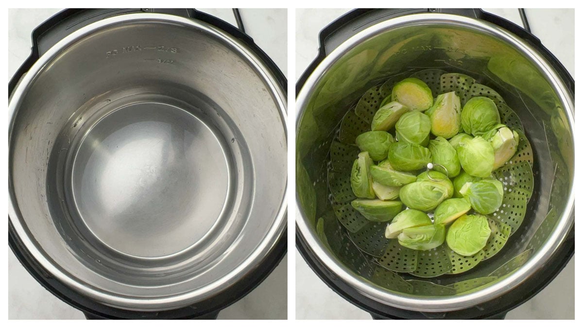 step to steam brussel sprouts in the instant pot collage