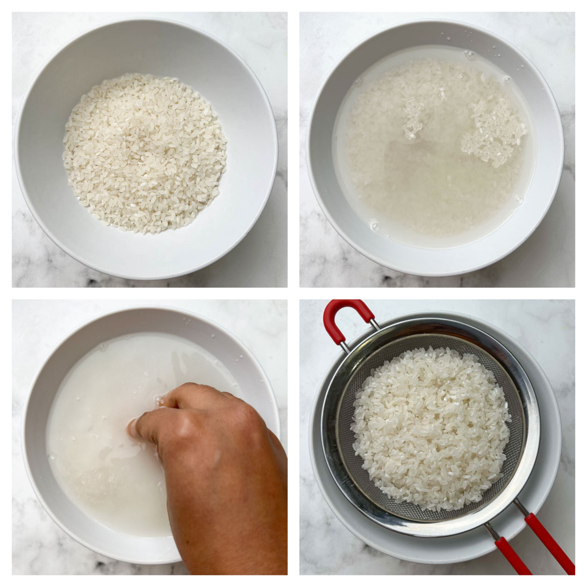 step to rinse the calrose rice in water collage