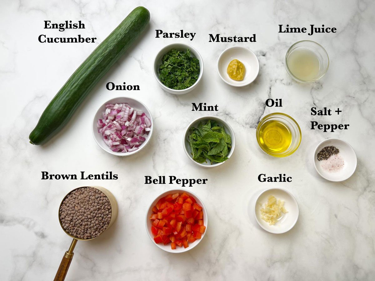 Mediterranean lentil salad ingredients