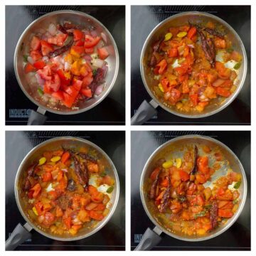 step to saute tomatoes with spices collage