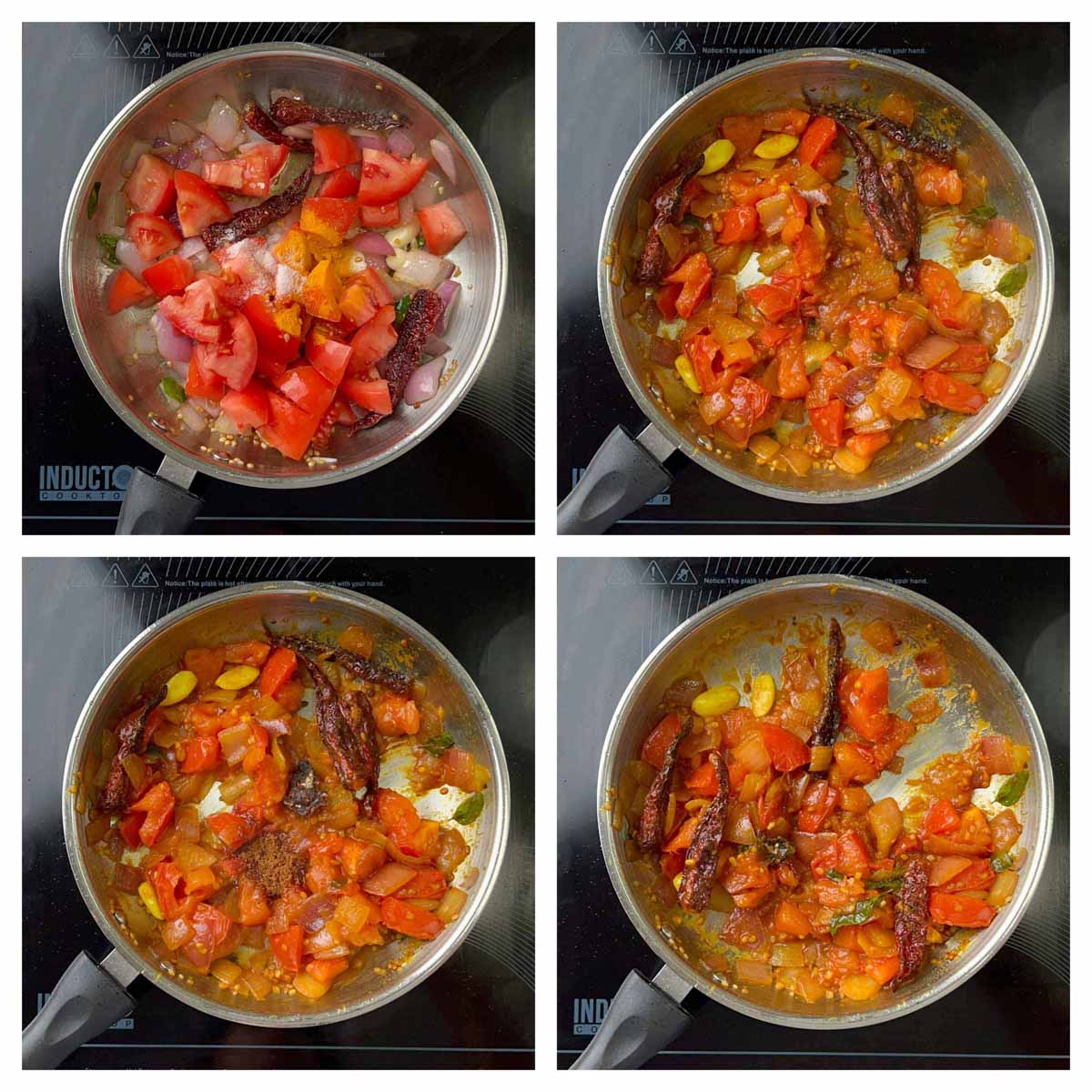 step to saute tomatoes with spices collage