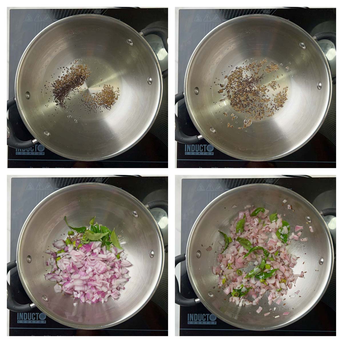 step to prepare the tempering and cook onions collage