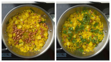 step to garnish with roasted peanuts and coriander leaves for poha recipe collage