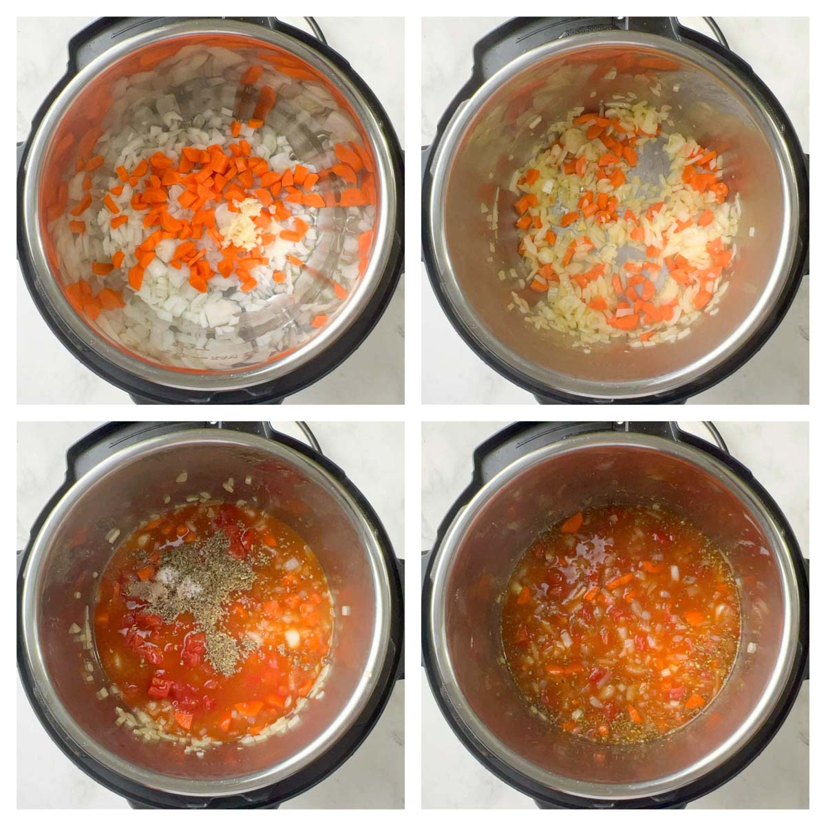 step to saute the onions,carrots in the instant pot collage