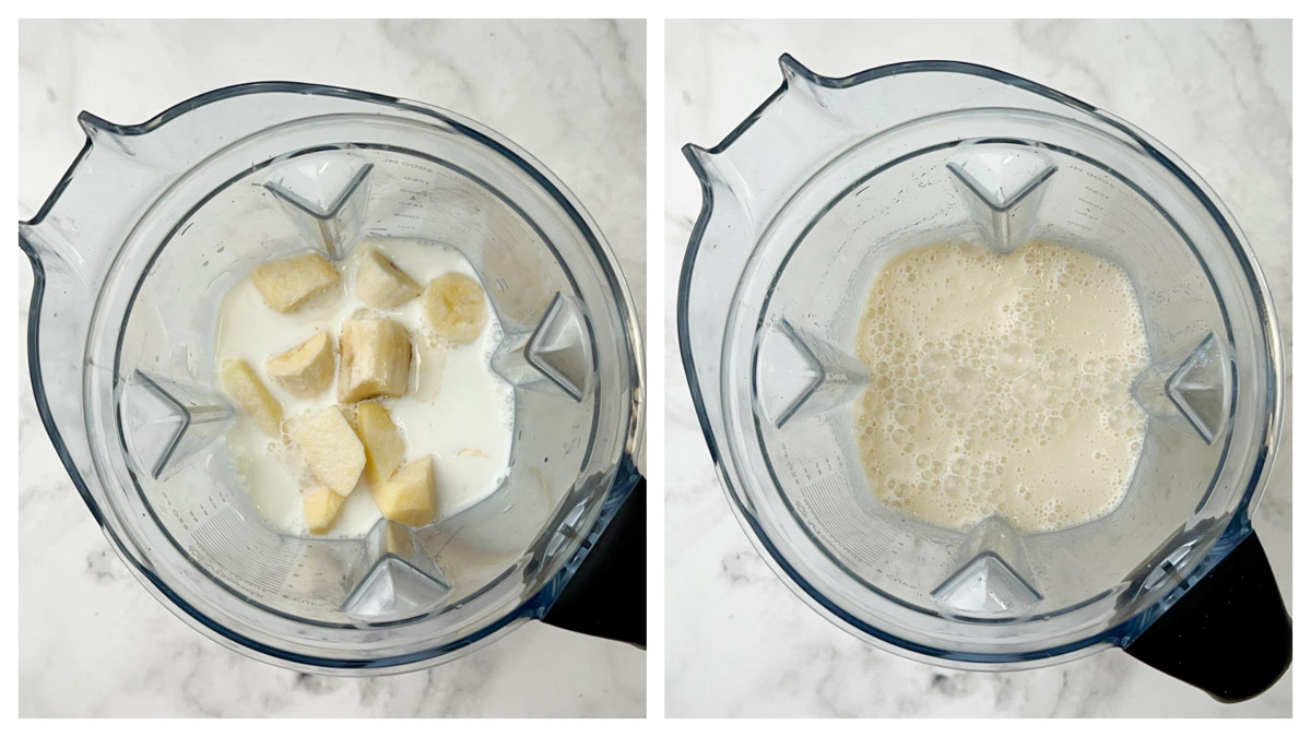 step to blend all the ingredients in a vitamix blender collage