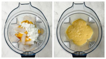 step to add all the smoothie ingredients in a blender and blend collage