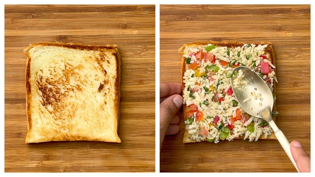 step to apply mixture on a toasted bread collage