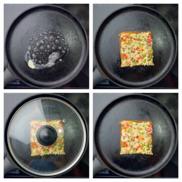 step to toast indian style veg chili cheese toast on tawa collage