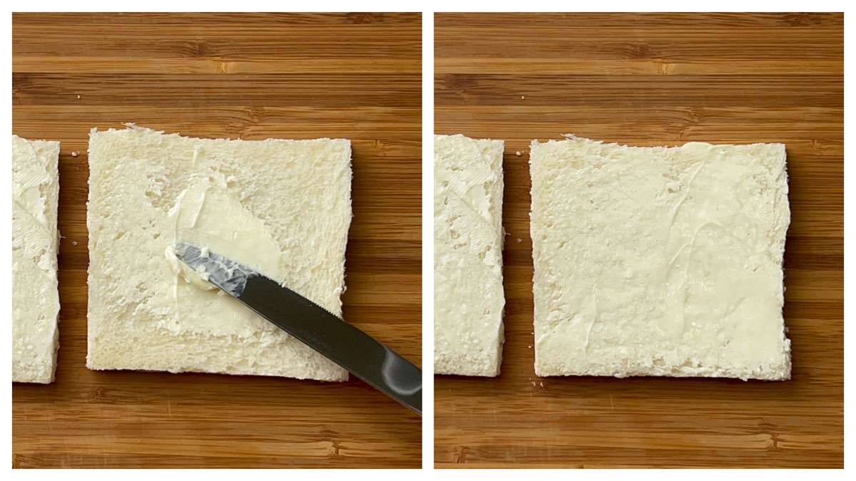 step to apply butter on the bread collage
