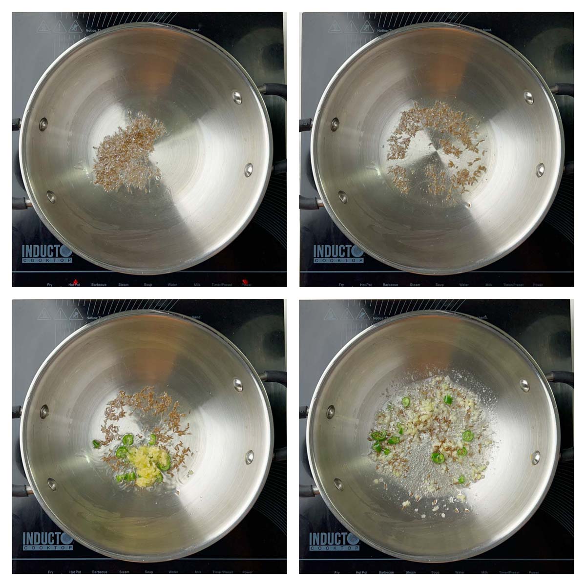 step to saute cumin seeds and garlic collage