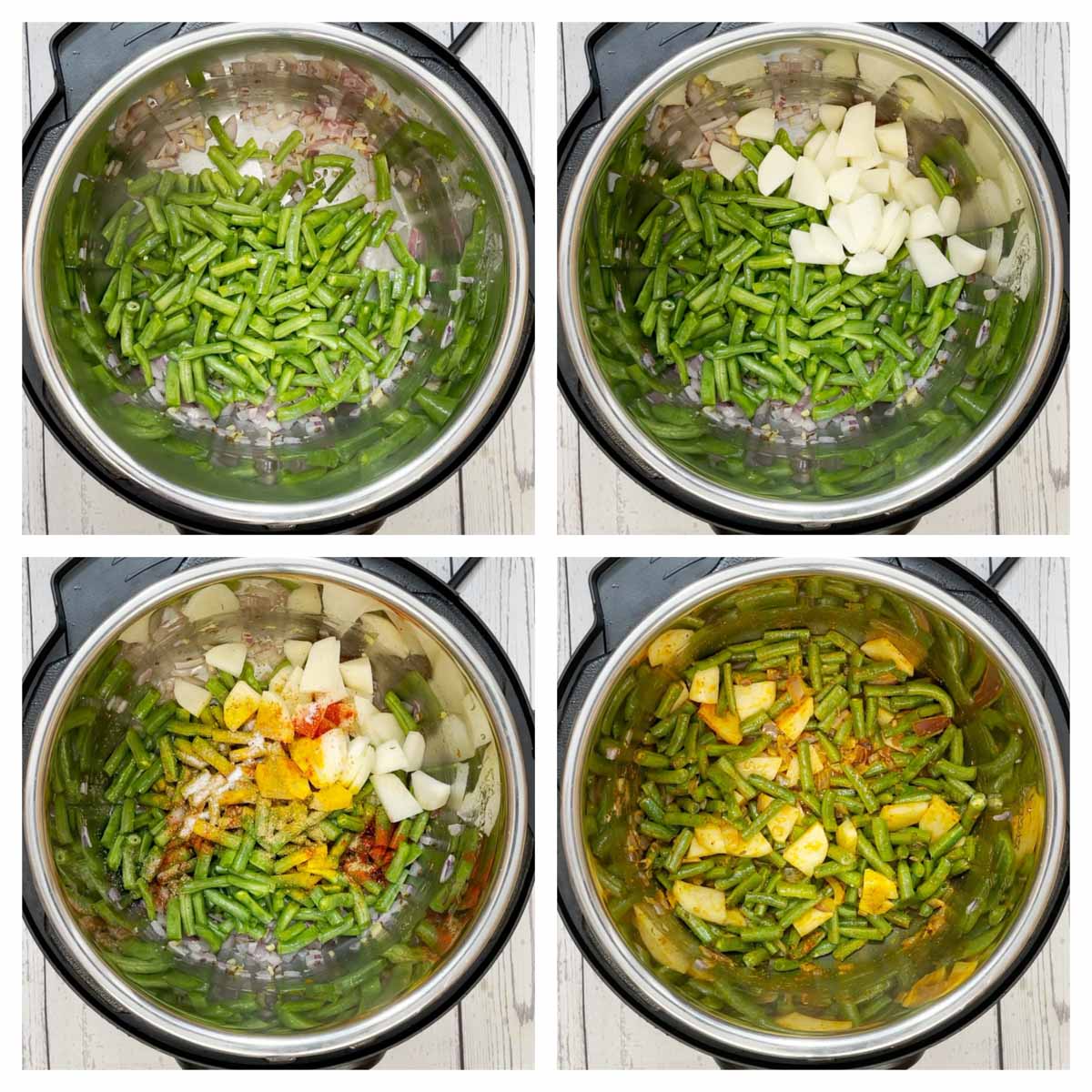 step to add veggies and spices in to the pot collage