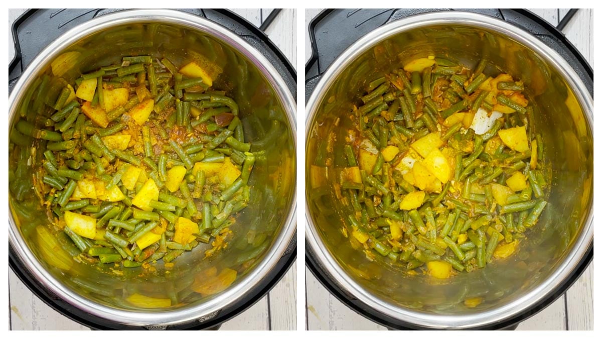 potato green beans curry in instant pot collage