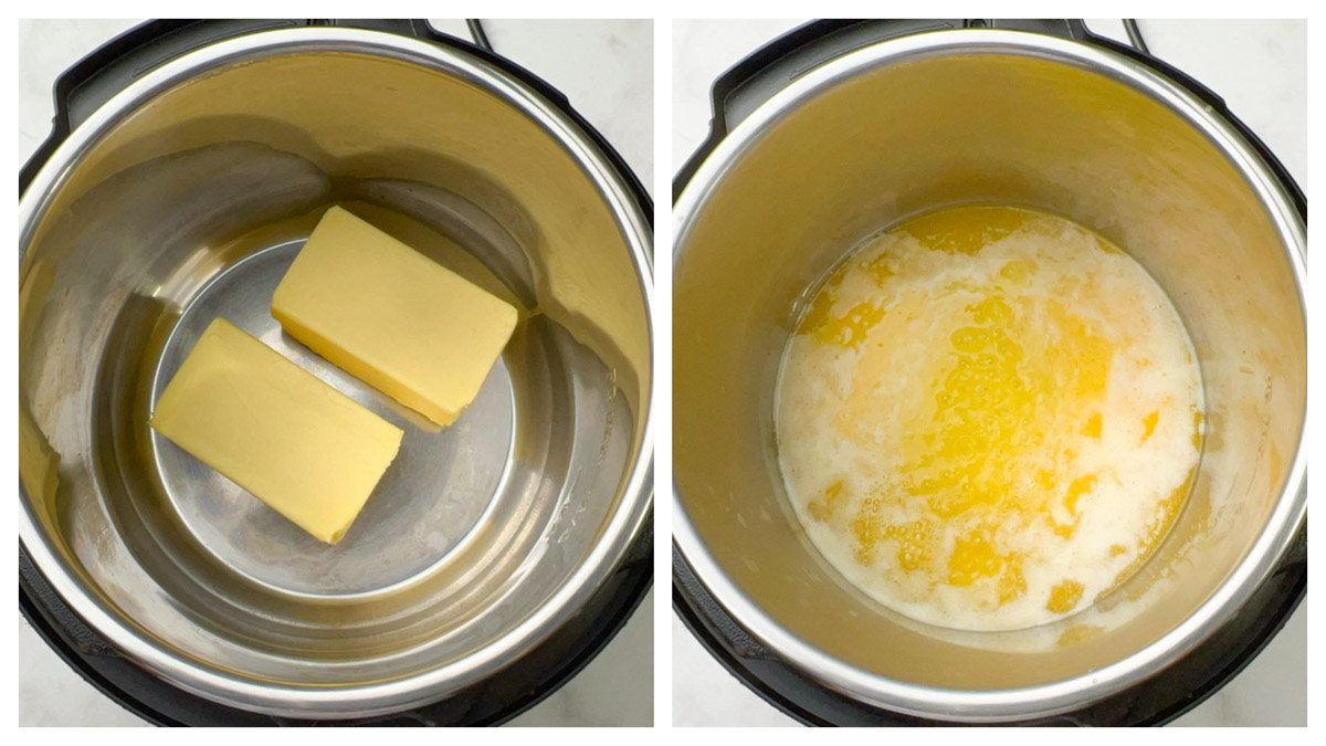 step to melt butter in the instant pot collage