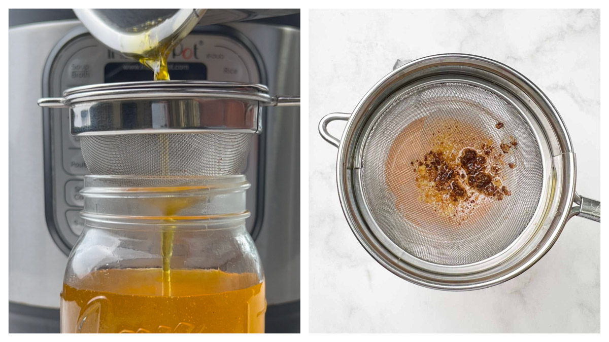 step to strain the clarified butter using a fine mesh sieve collage