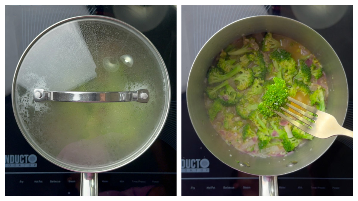 step to cook broccoli till fork tender collage