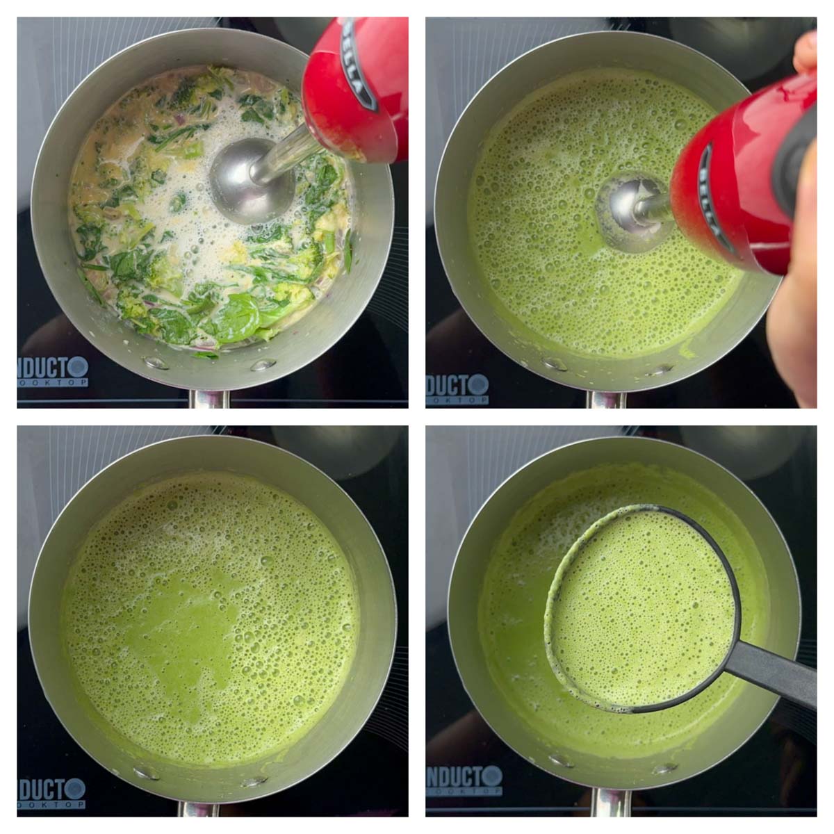 step to blend the broccoli spinach soup till creamy collage