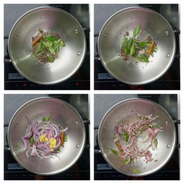 step to saute onions and curry leaves collage