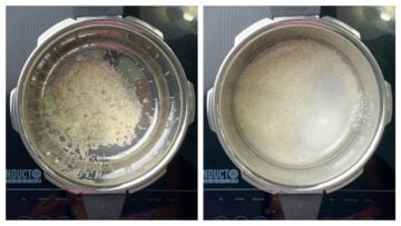 step to pressure cook the rice collage