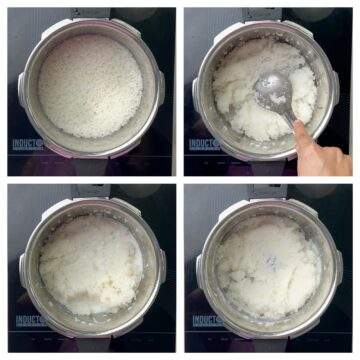 step to mash the rice and add milk collage
