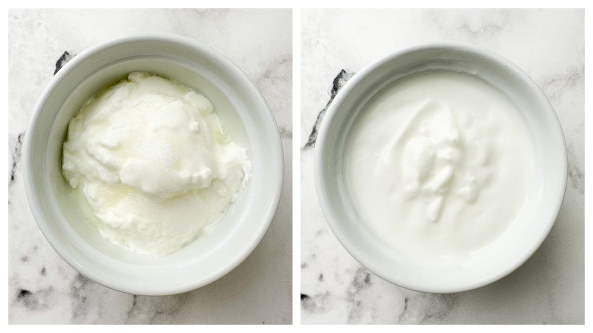 step to sweeten and whisk the yogurt