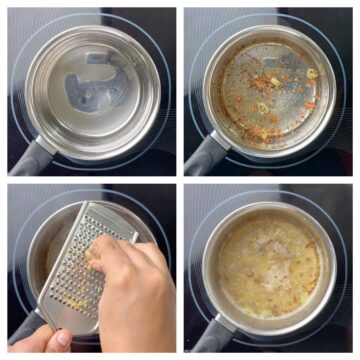 step to boil water with chai masala and ginger collage