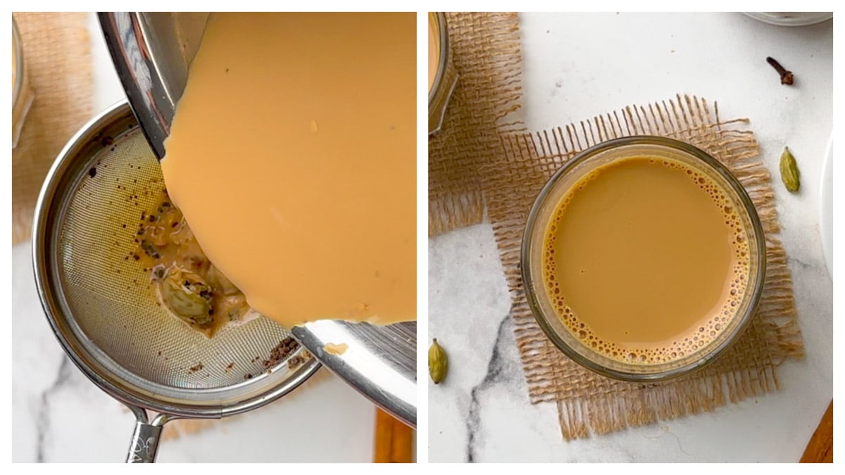 step to strain the masala tea collage