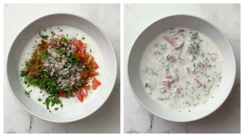 Onion Tomato Raita Recipe - Indian Veggie Delight