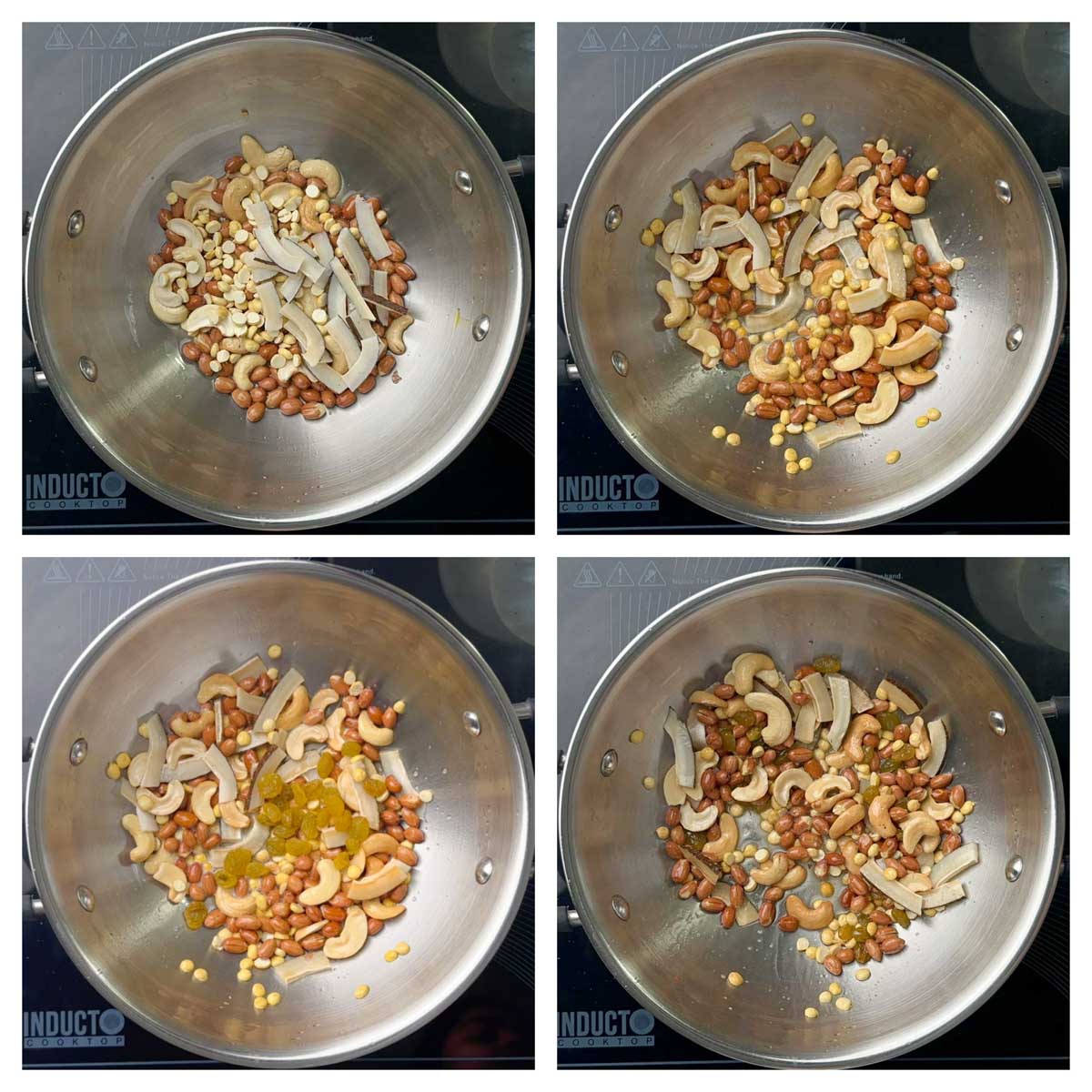 step to saute dry coconut and fried gram collage
