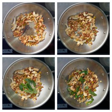 step to prepare tempering with mustard seeds, curry leaves collage