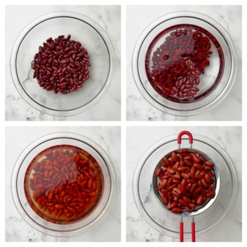 step to soak the rajma (red kidney beans) overnight collage
