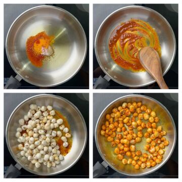 step to prepare spicy roasted makhana in a pan collage