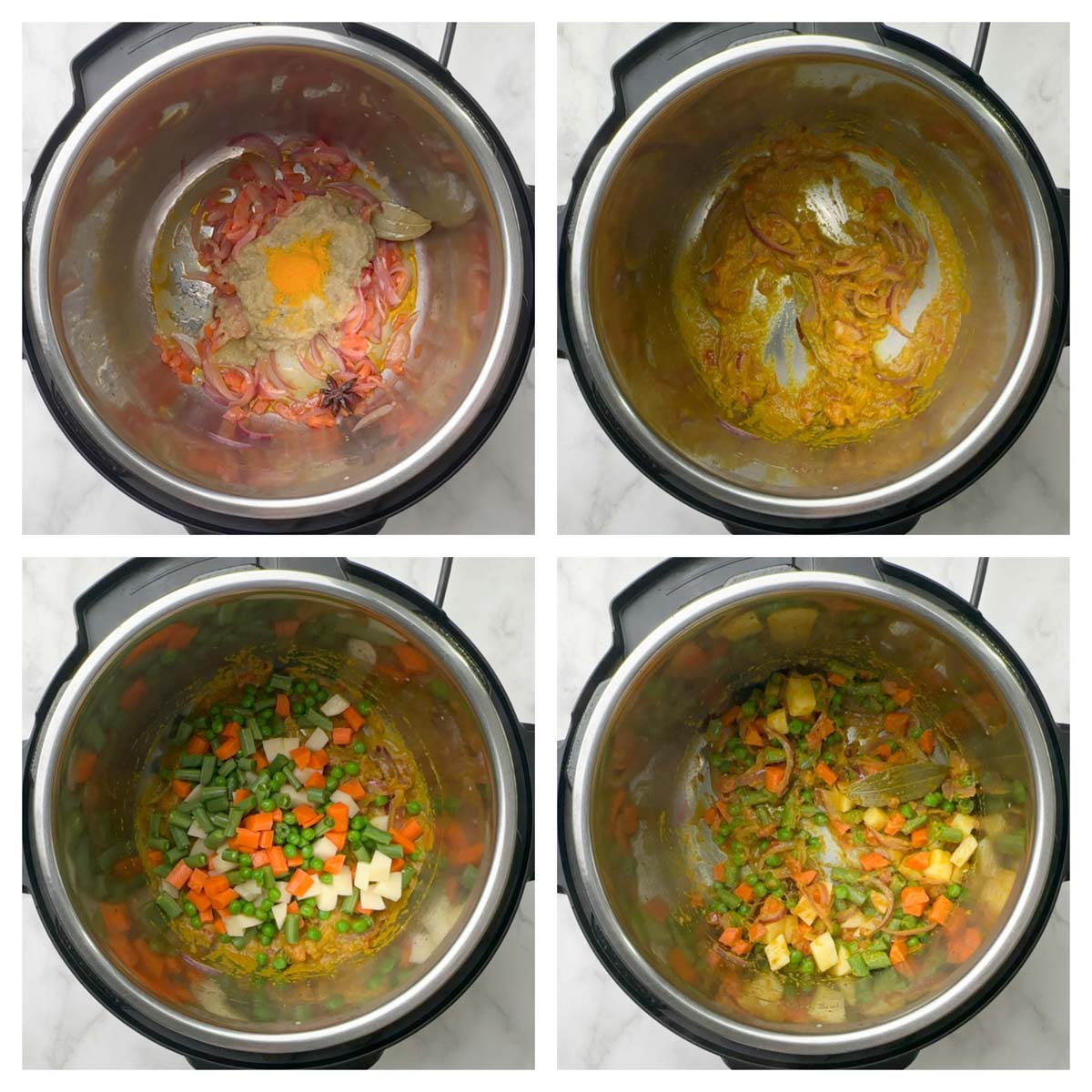 step to add the veggies and fry the masala collage