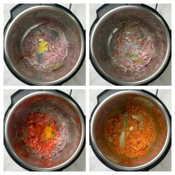 step to saute tomatoes with spices collage