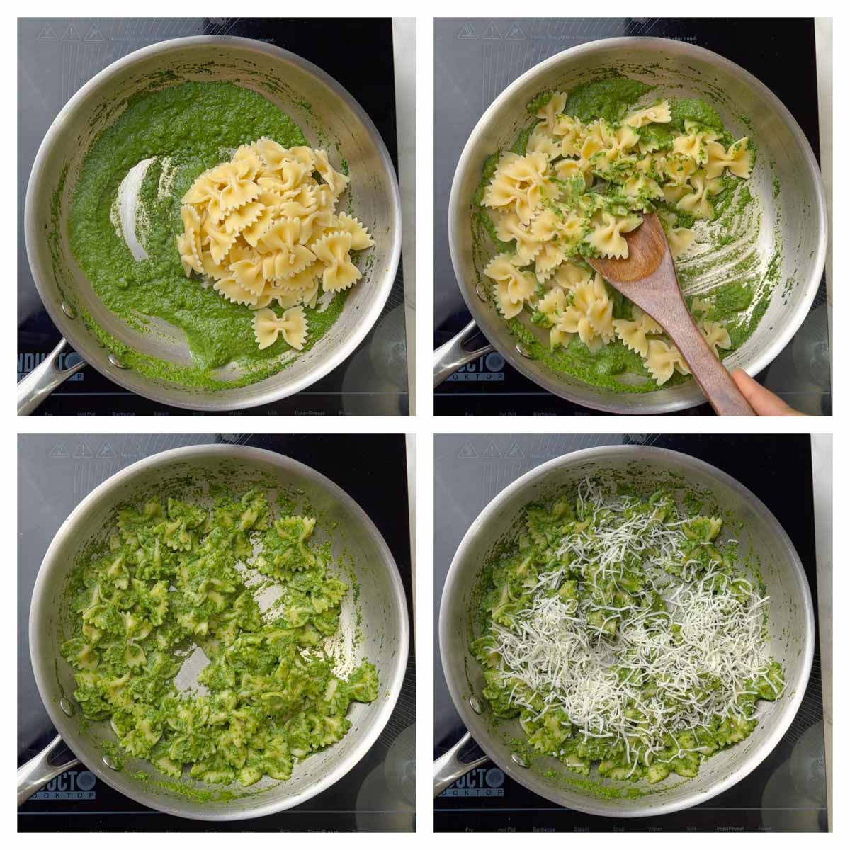 step to add cooked pasta and cheese collage