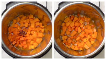step to add butternut squash, carrot and broth collage