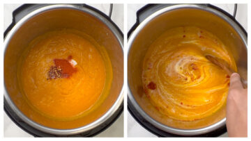 step to add coocnut milk, spices collage