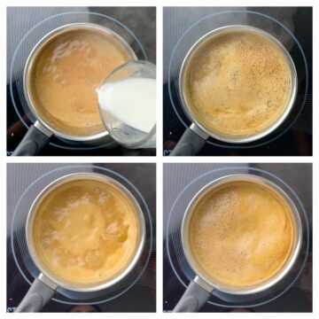 step to double boil the tea with milk collage