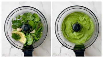 step to prepare avocado spinach pesto sauce in the blender collage