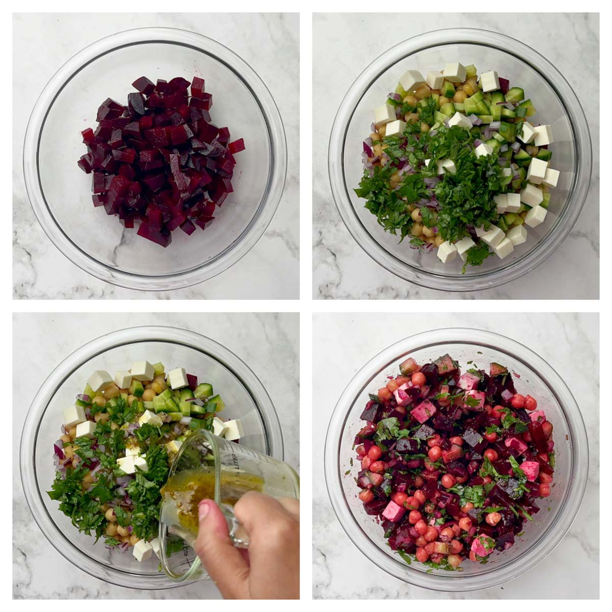 step to mix all the salad ingredients and the dressing collage 
